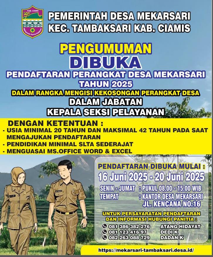Rekruitmen Perangkat Desa Mekarsari untuk Jabatan Kasi Pelayanan Tahun 2025